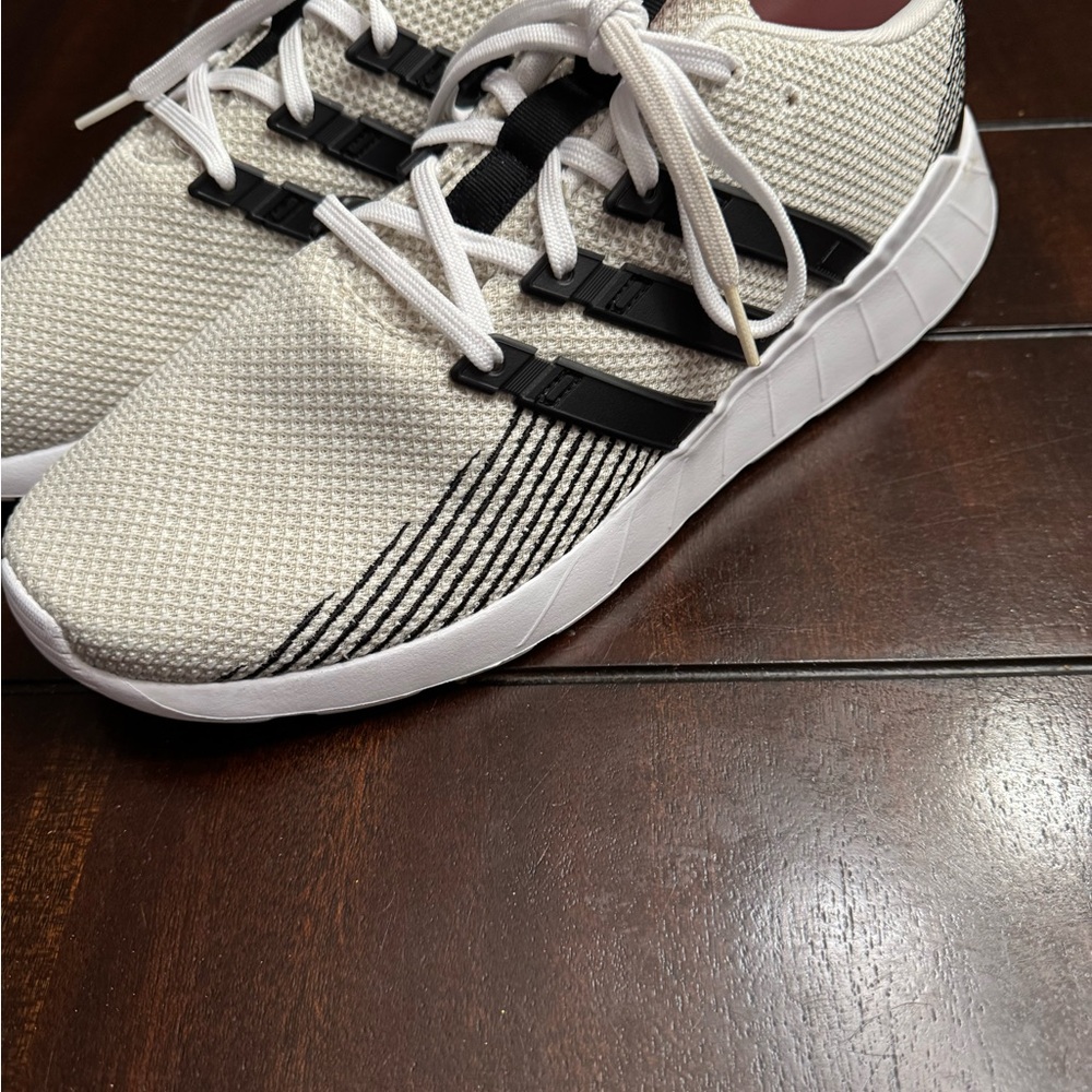 Adidas White and Black Sneakers with Red Insole. Ortholite float sneakers.